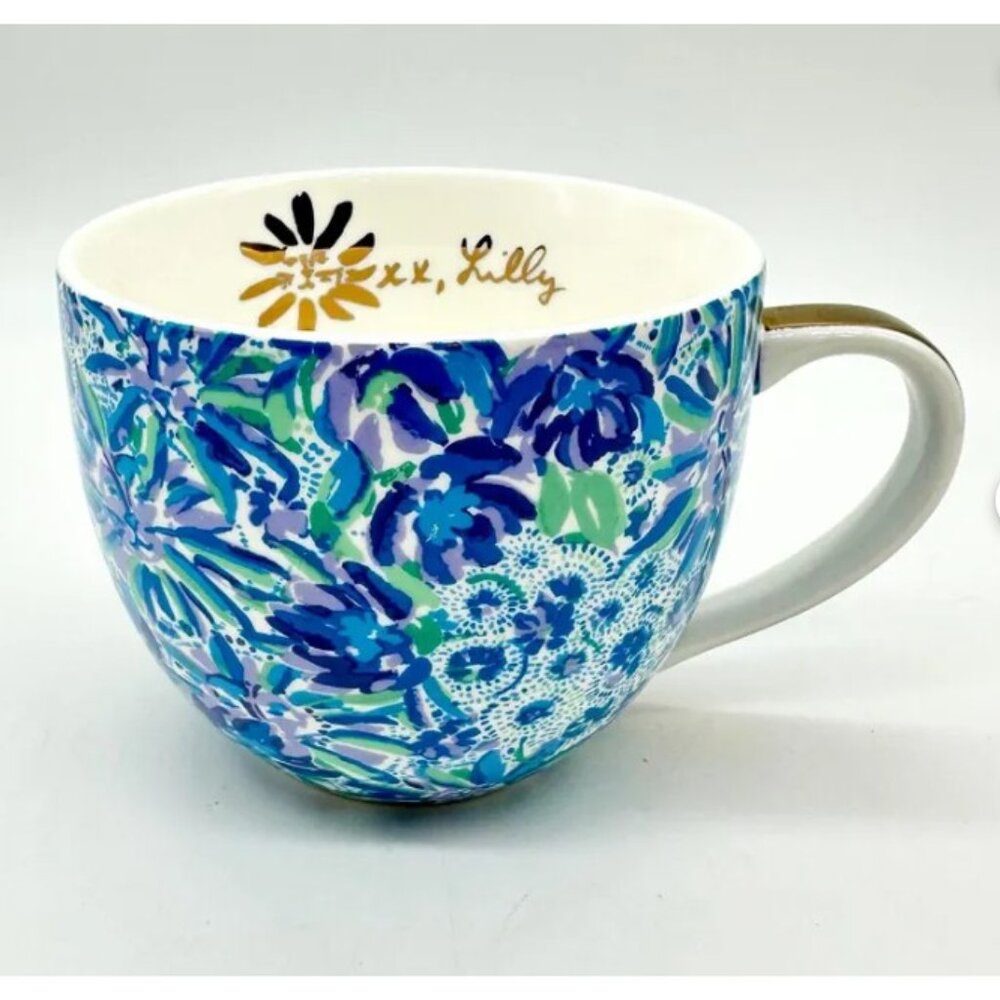 2 Coffee / Tea Cups | Lilly Pulitzer | Lion Around Pattern | Vibrant Blue & Gold